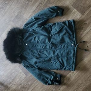 EUC Vintage 1980s Winter Coat with Removable Fox Fur Hood Size Petite Small